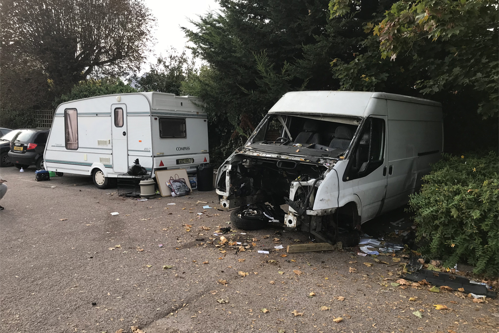 Trespassing Travellers leave caravan and rubbish