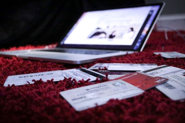 laptop and bank cards